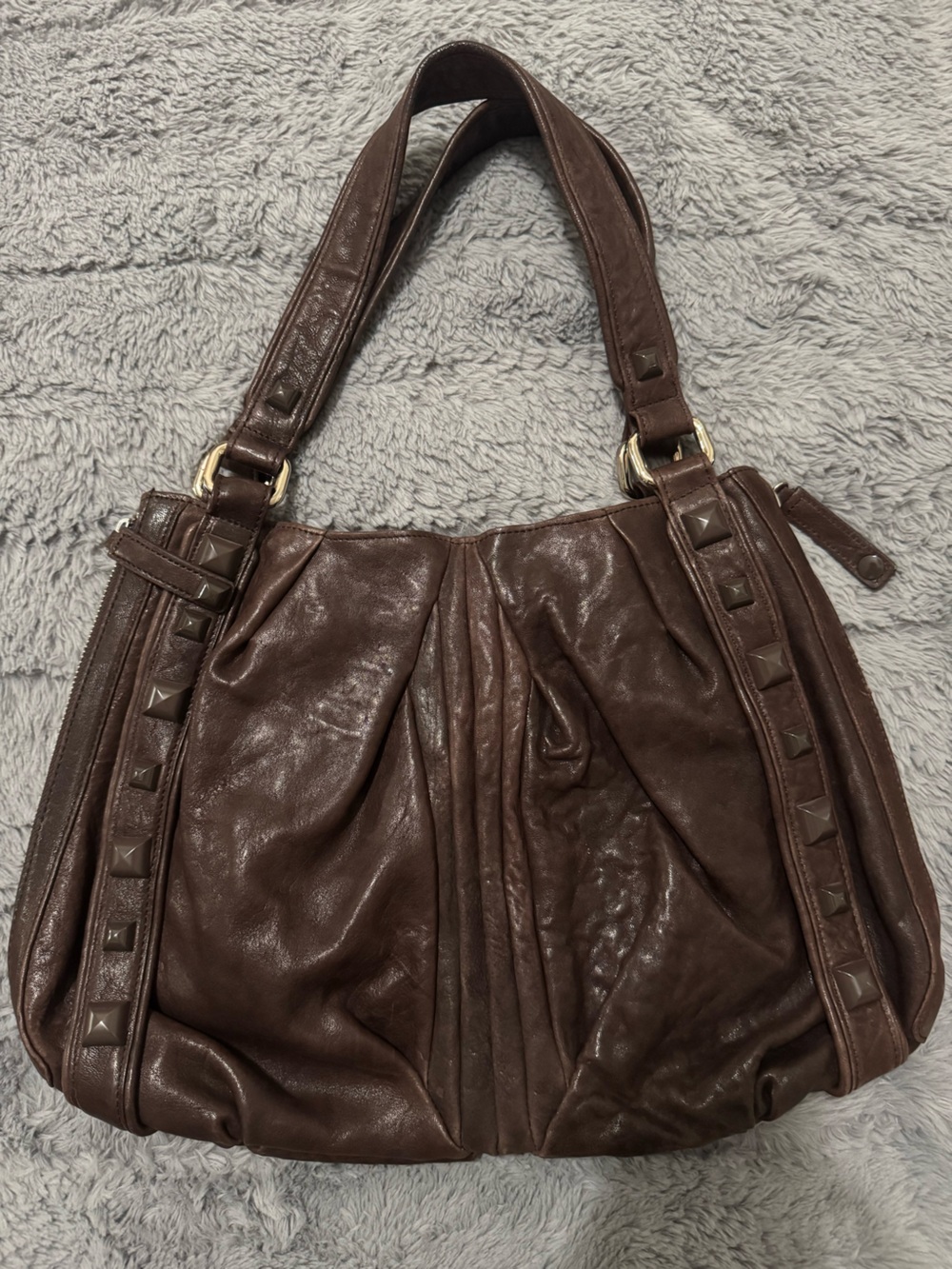 Junior Drake Brown Leather Studded Hobo Bag